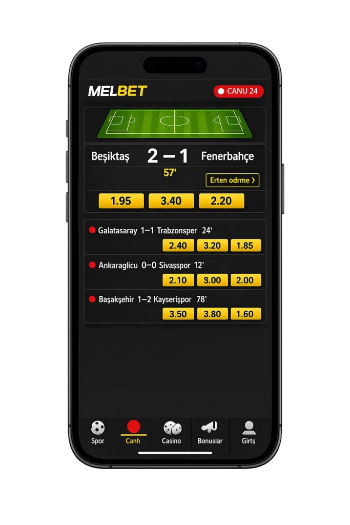 MelBet canlı bahis ekranı