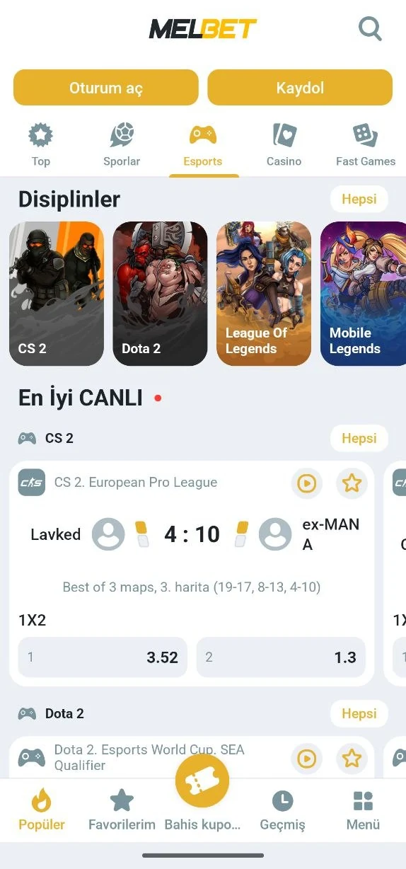MelBet canlı bahis ekranı